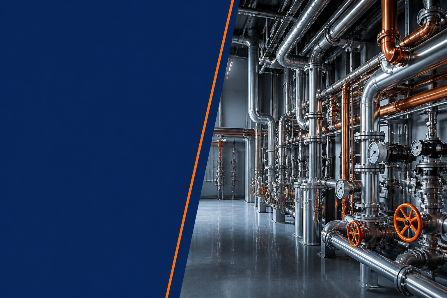 Stylized commercial mechanical-room plumbing